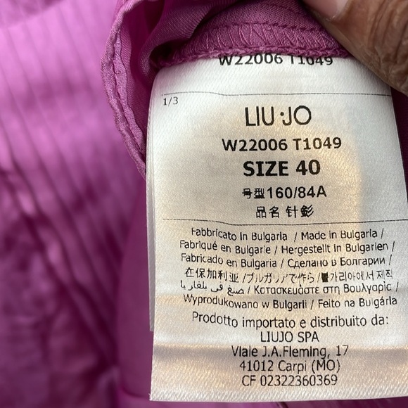 Lui Jo Jean Womens 40 Satin Feel Short Sleeve Pleated Front Zip Back Blouse - Picture 7 of 8